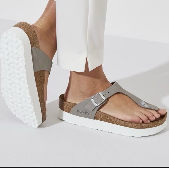BIRKENSTOCK PAPILLIO GIZEH PLATFORM NUBUCK LEATHER DOVE GRAY Sz 42 Women’s Sz 11